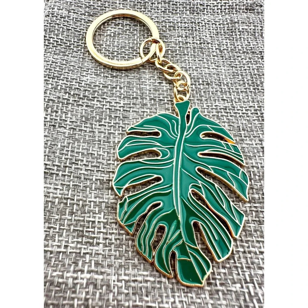 Monstera Palm Leaf Keychain Tropical Green Enamel‎ NEW Purse Charm